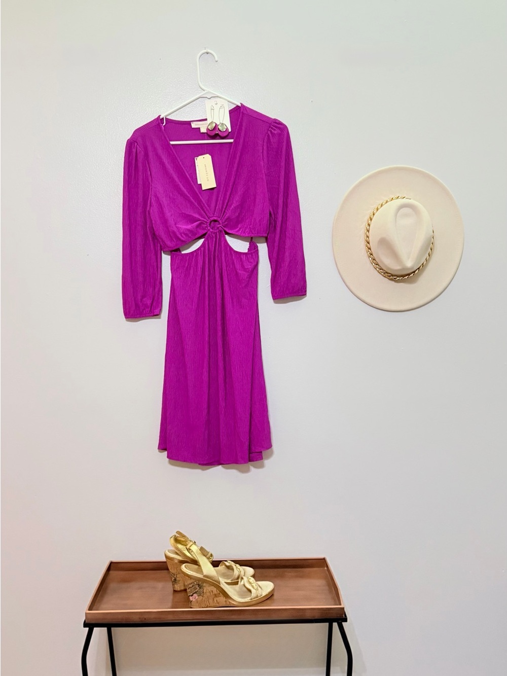 NWT Women's Fuchsia Cutout Tie-Front Dress